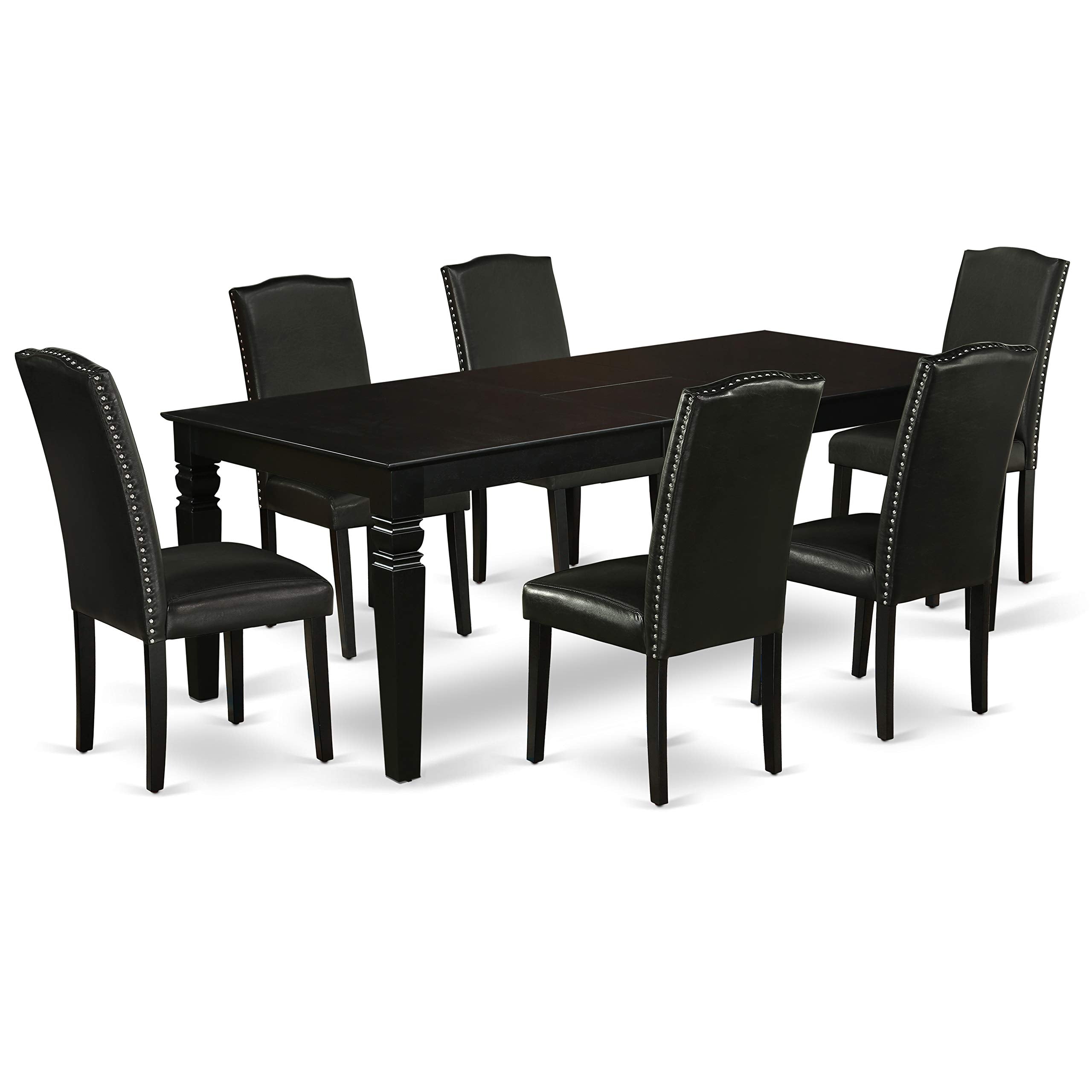East West Furniture Lgen7-Blk-69 7 Piece Dining Room Furniture Set Consist Of A Rectangle Wooden Table With Butterfly Leaf And 6 Black Faux Leather Parson Chairs, 42X84 Inch